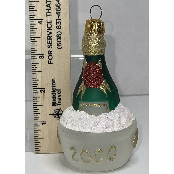 Blown Glass 2000 Christmas Ornament Champagne Wine Bottle in Ice Bucket - Picture 8 of 9